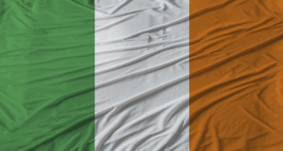 Close up of Ireland flag waving. Flag of Ireland with cloth texture