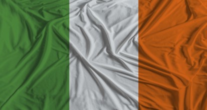 Ireland flag with fabric texture background. National flag of Ireland with cloth texture