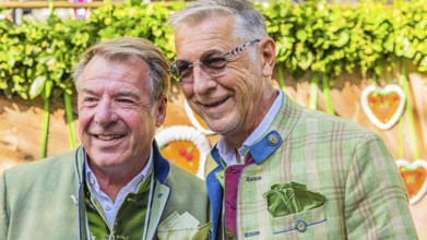 The folk musician Patrick Lindner with man Peter shepherd, Oktoberfest, Munich, Upper Bavaria,