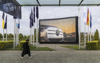 Entrance area at the exhibition halls. IAA MOBILITY in Munich. The Autoshow presents itself as a