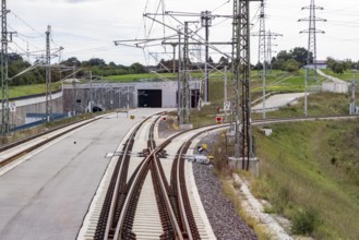 Track system of the new railway line between Wendlingen and the new airport station. The section of