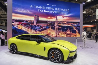 XPeng exhibition stand. With the XPeng P7, the Chinese are targeting sporty drivers. IAA MOBILITY