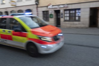 Ambulance in action, movement, Erlangen, Middle Franconia, Bavaria, Germany