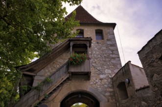 Historic defence defence tower, tower, Laufen Castle, Rhine Falls Schaffhausen, waterfall,