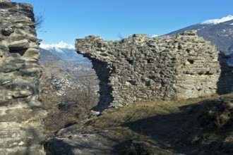 Remains of the walls and ruins of Montorge Castle, Sion, Valais, Switzerland