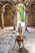 Old Amphora in the old Arab Baths in Palma a old Muslim building in the old town, Palma de
