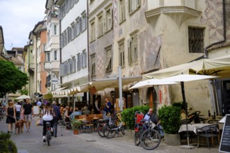 Street restaurants, Silbergasse, Bolzano, South Tyrol, Italy