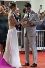 Venice, Italy - 3 September 2025: Louise Kugelberg and Louis Cancelmi during the red carpet of -