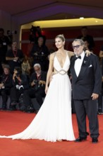 Venice, Italy - 3 September 2025: Louise Kugelberg and Julian Schnabel during the Red Carpet of -