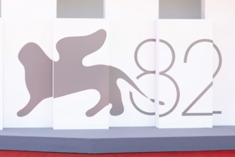 Venice, Italy - 3 September 2025: The film festival logo during the red carpet of - The Voice Of