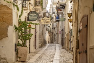 Narrow alley in the historic centre of Vieste, Gargano, Apulia, Italy
