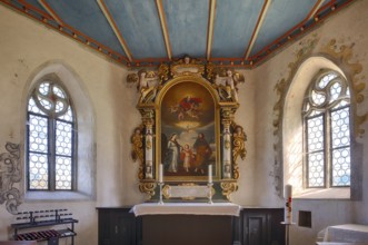 Interior view of the altar, Wyher Castle Chapel, Wyher moated castle, Ettiswil, Canton Lucerne,