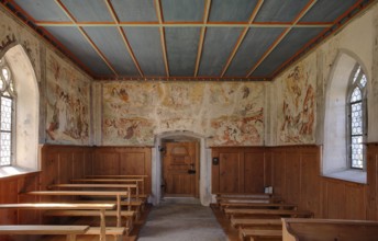 Interior wall frescoes, Wyher Castle Chapel, Wyher moated castle, Ettiswil, Canton Lucerne,