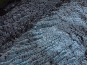Glacier, glacier tongue, mountains, cloudy, summer, aerial view, Fjalljökull, Skaftafell, Iceland