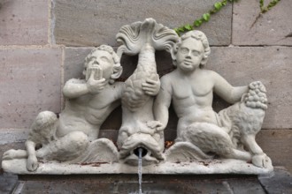 Figures from a baroque fountain, around 1700, Melanchtonschule, Nuremberg, Middle Franconia,