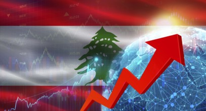 Global financial growth with Lebanon flag. Financial growth with Lebanon flag on economic