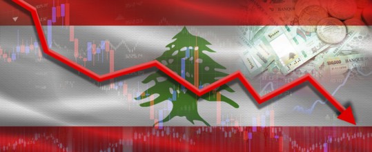 Lebanon financial crisis on economic graph. Financial fall of Lebanon on economy market