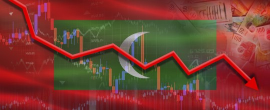 Maldives financial crisis on economic graph. Financial fall of Maldives on economy market