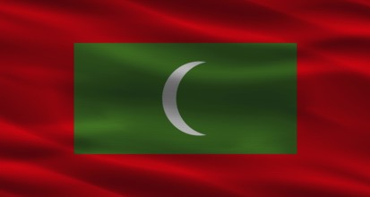 Maldives flag with fabric texture. Realistic flag of Maldives waving