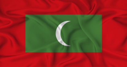 Realistic Maldives flag waving. Close up of flag of Maldives with cloth texture