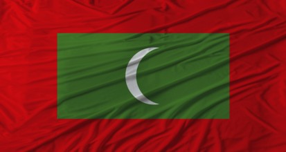 Close up of Maldives flag waving. Flag of Maldives with cloth texture