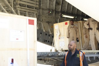 A Qatari plane carrying humanitarian and medical aid arrives at Damascus International Airport as