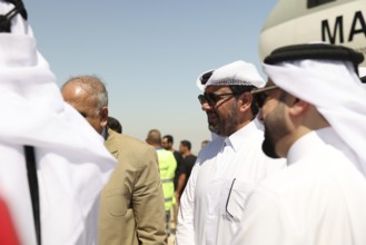 A Qatari aircraft carrying humanitarian and medical aid arrives at Damascus International Airport,