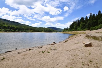 Beautiful mountain lake in the Black Forest in Forbach in Germany called Schwarzenbach Reservoir