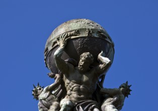 Atlas, carrying the globe, supported by steam and electricity by Gustav Herold, main railway