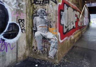 Street art in a bridge subway, Frankfurt am Main, Hesse, Germany