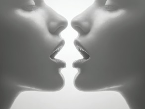 Two faces with slightly open mouths create a harmonious, calm atmosphere and a feeling of intimacy,