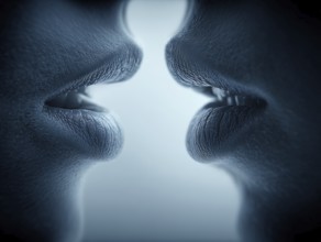 Two pairs of lips are close together and create a feeling of intimacy, AI generated, AI generated