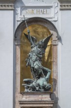 Sculpture of St Michael at St Michael's Church, Neuhauser Str. Munich, Bavaria, Germany