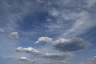 Feather clouds (cirrus) and fair weather clouds, Bavaria, Germany