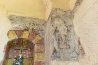 Saint Jean Chapel features ancient wall paintings showcasing religious figures with vibrant colors