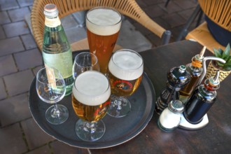 Drinks on a tray in a garden, Munich, Bavaria, Germany