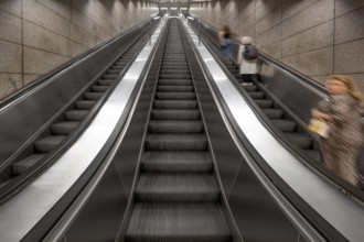Escalators in the underground, Munich, Bavaria, Germany