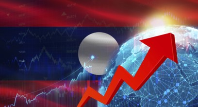 Global financial growth with Laos flag. Financial growth with Laos flag on economic background