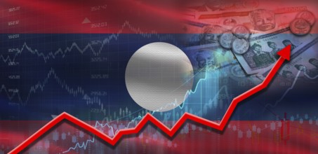 Laos financial growth on market graph. Laos economic growth on financial graph