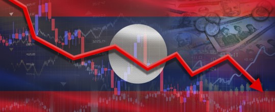 Laos financial crisis on economic graph. Financial fall of Laos on economy market