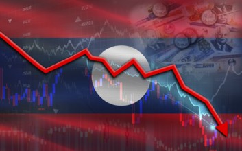 Laos financial fall on economy market. Laos financial crisis on economic graph