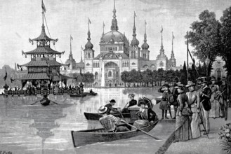 The car park at Hollersee in Bremen's Bürgerpark, 1880, Germany, Historical, authentic, digitally