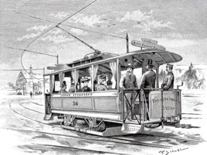 The electric tramway in Bremen in 1890, Germany, Historical, authentic, digitally restored
