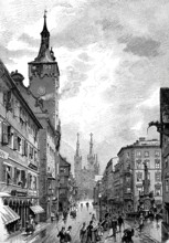 The cathedral street in Würzburg in 1890, Lower Franconia, Bavaria, Germany, Historical, authentic,