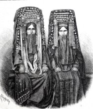Women's traditional costume in Turkmenistan around 1880, from the Krasnovodsk region, today