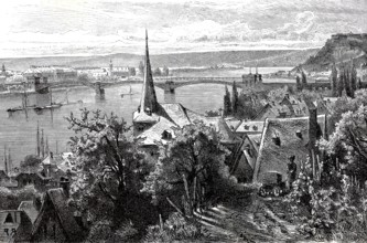 Koblenz, with a view of the royal residence palace, 1890, Rhineland-Palatinate, Germany,