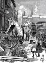 Electricity, Laying cables in the street, 1890, Berlin, Germany, Historical, authentic, digitally