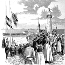 The Raising of the Imperial Standard on Heligoland, 1890, Germany, Historical, authentic, digitally