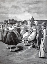 The water carrying at the Schäferlauf, a Württemberg folk festival, here in 1890, in Markgröningen,