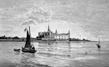 Kronborg Castle near Elsinore in 1890, Denmark, Historical, authentic, digitally restored